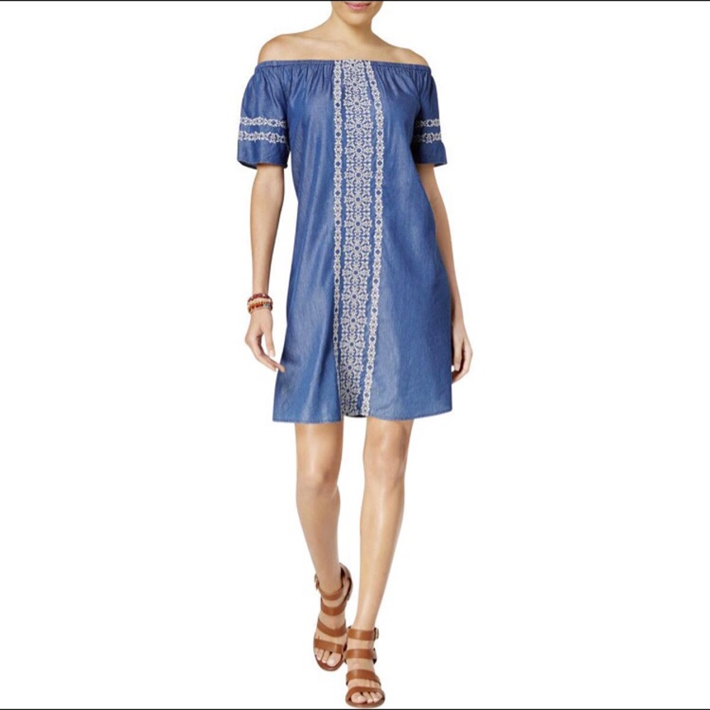 Style & Co denim embroidered dress